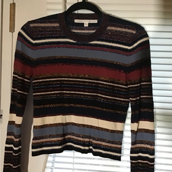 VERONICA BEARD Palmas Striped Metallic Sweater In Multicolored, SM - Picture 5 of 7